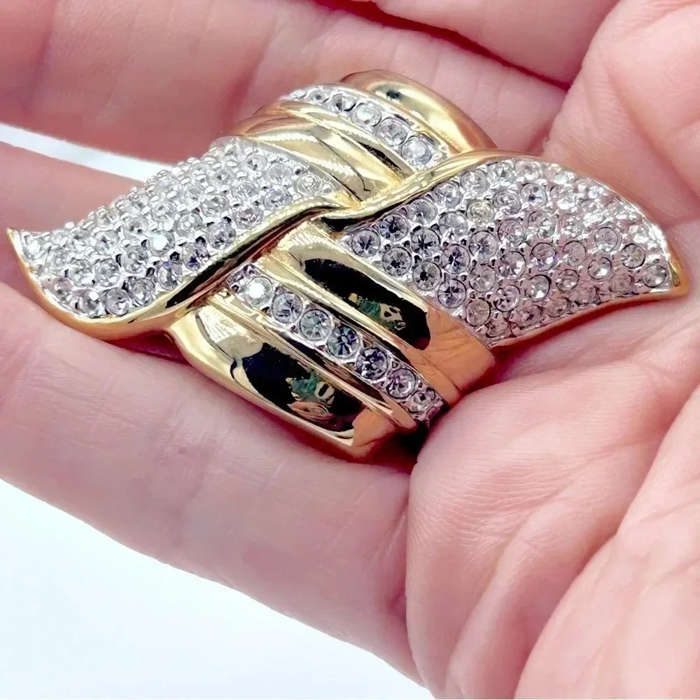 Swarovski Crystal Pave Gold Brooch